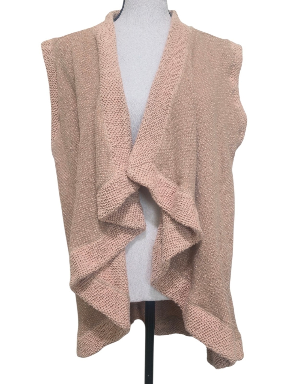 Matilda Jane Waterfall Cardigan Sweater Vest Pink Tan Sm Lagenlook 100% Cotton